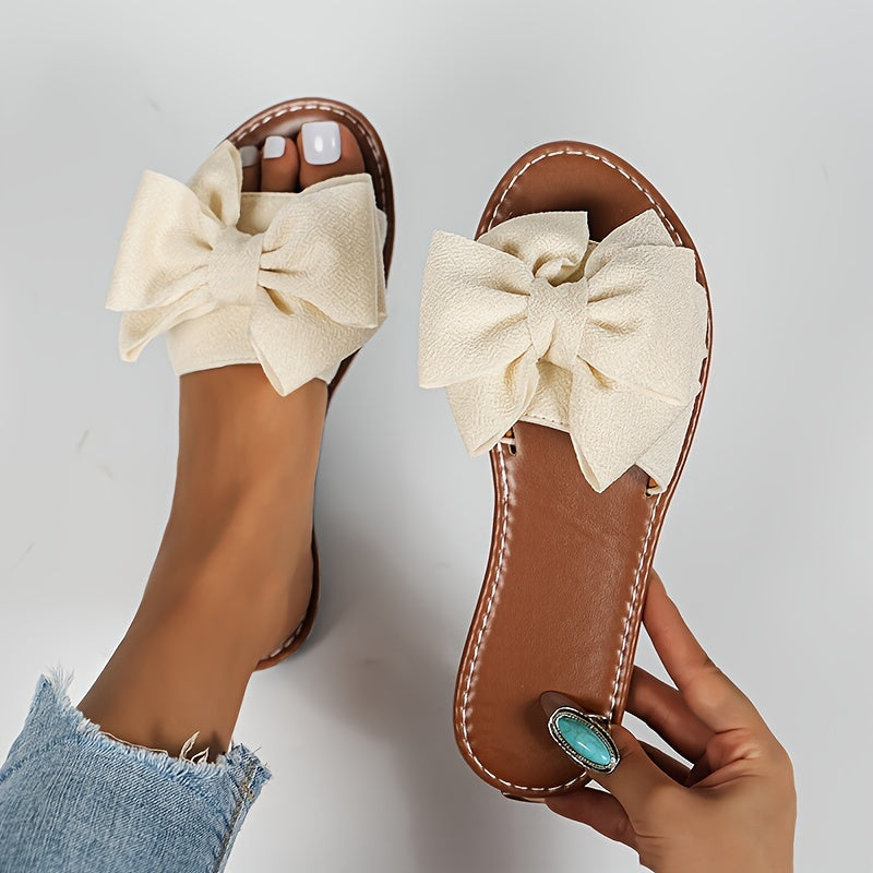 Ladies Flat Sandals Bowknot Open-Toe Non-Slip Casual Beach Shoes