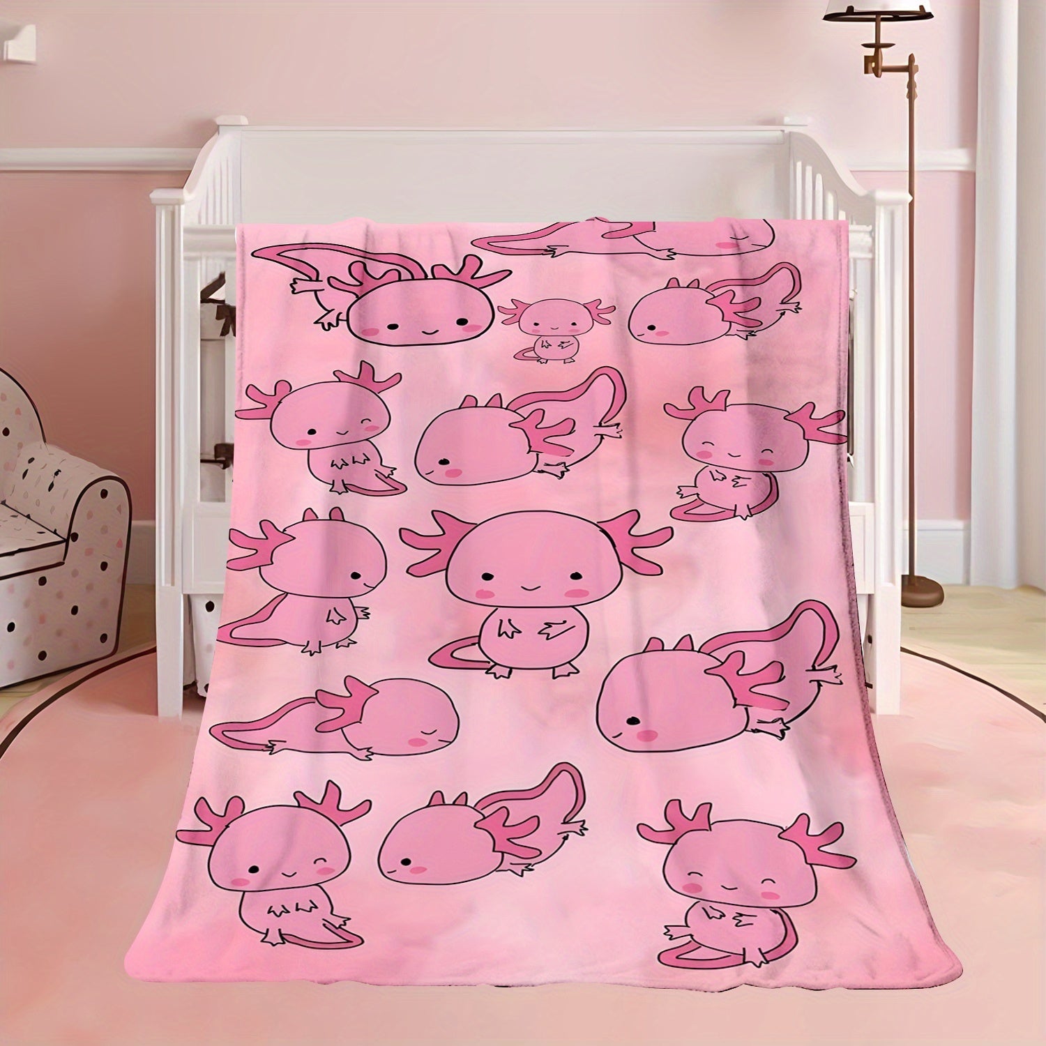 Pink Cartoon Salamander Fleece Blanket for Kids and Adults Lightweight Soft Warm