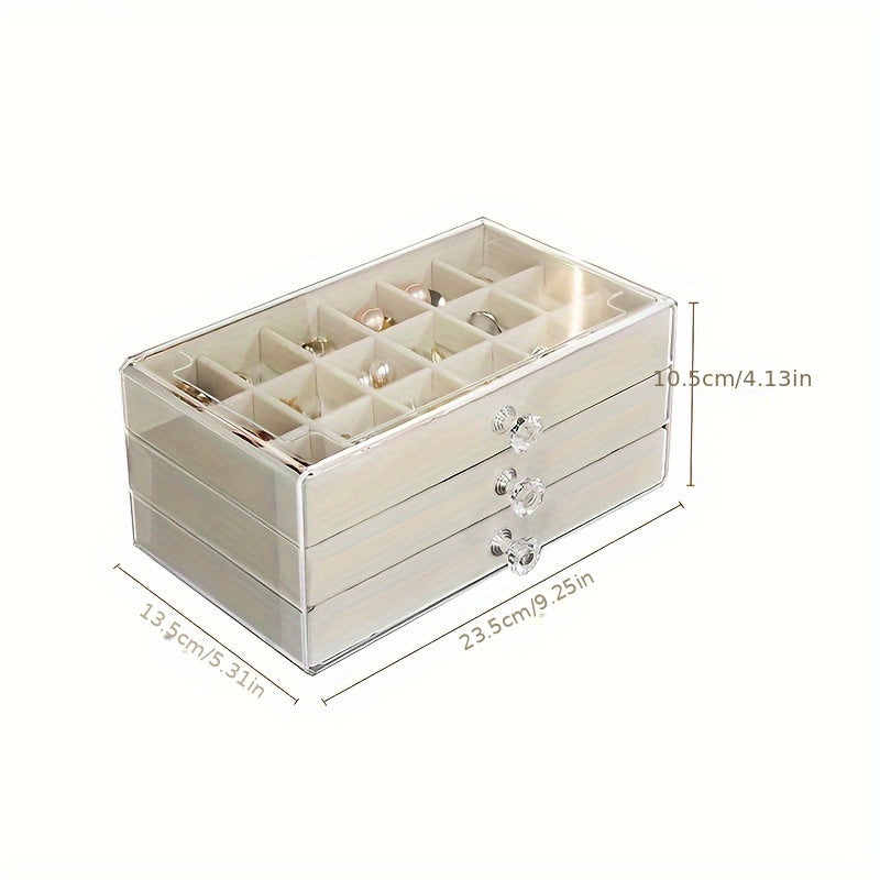 Plastic Jewelry Organizer Box with Fabric-Lined Drawers and Moisture-Proof Compartments