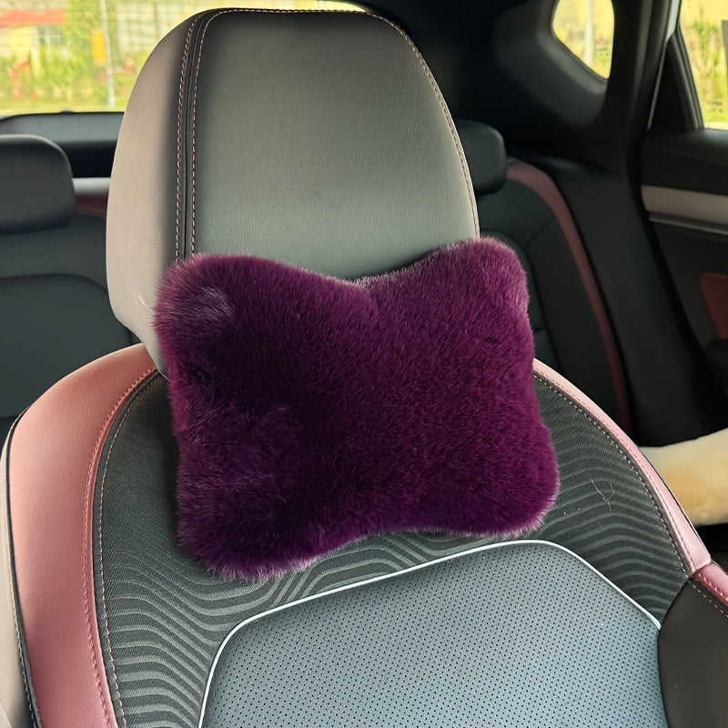 Car Headrest and Lumbar Pillow Pink Plush All-Season Neck and Lower Back Support