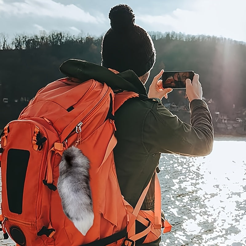 Llavero de animal de franela con cola de imitación, clip de mosquetón, accesorio decorativo para mochila