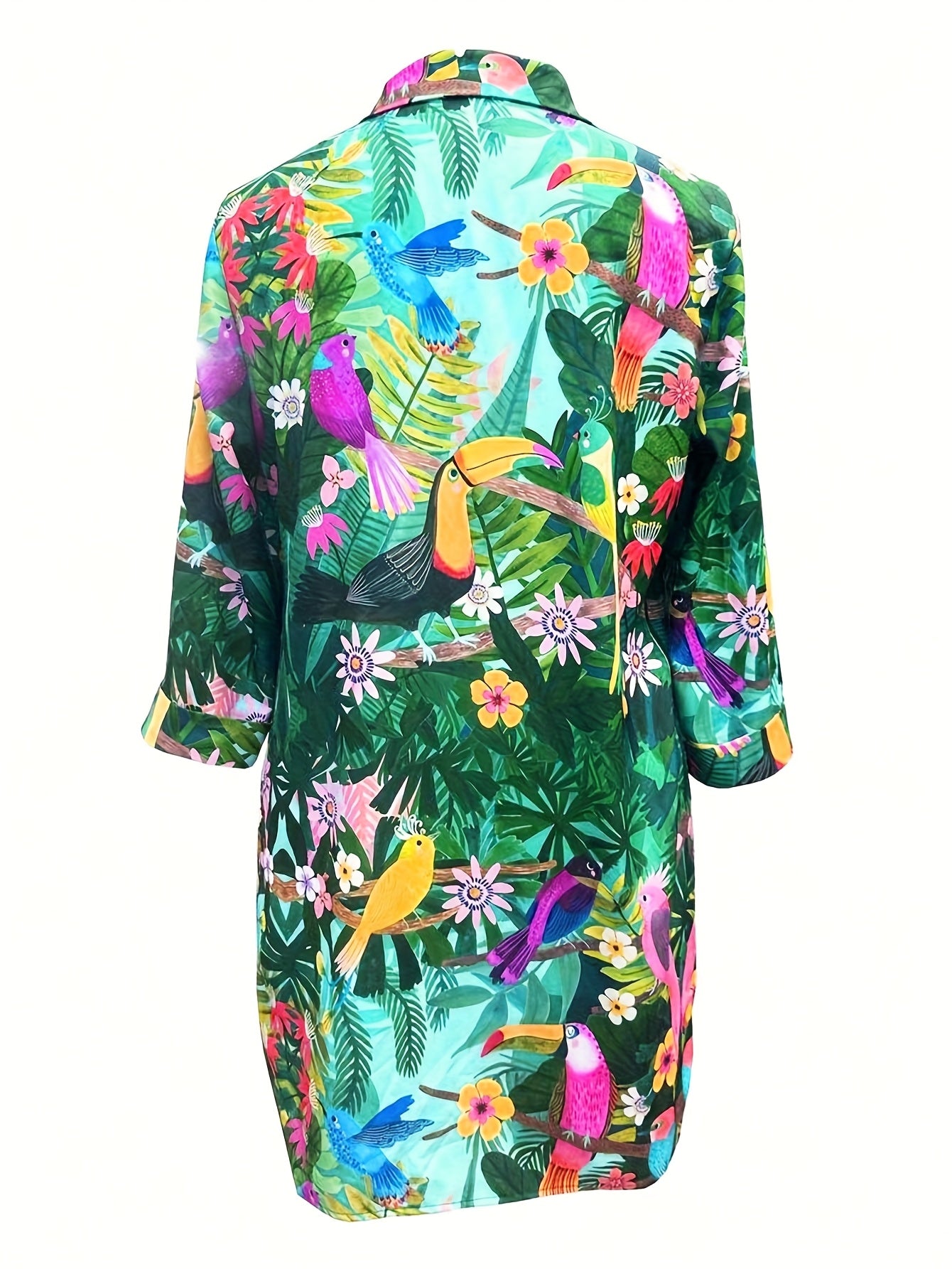 Plus Size Casual Floral Shirt Dress Long Sleeve Beach Vacation Women