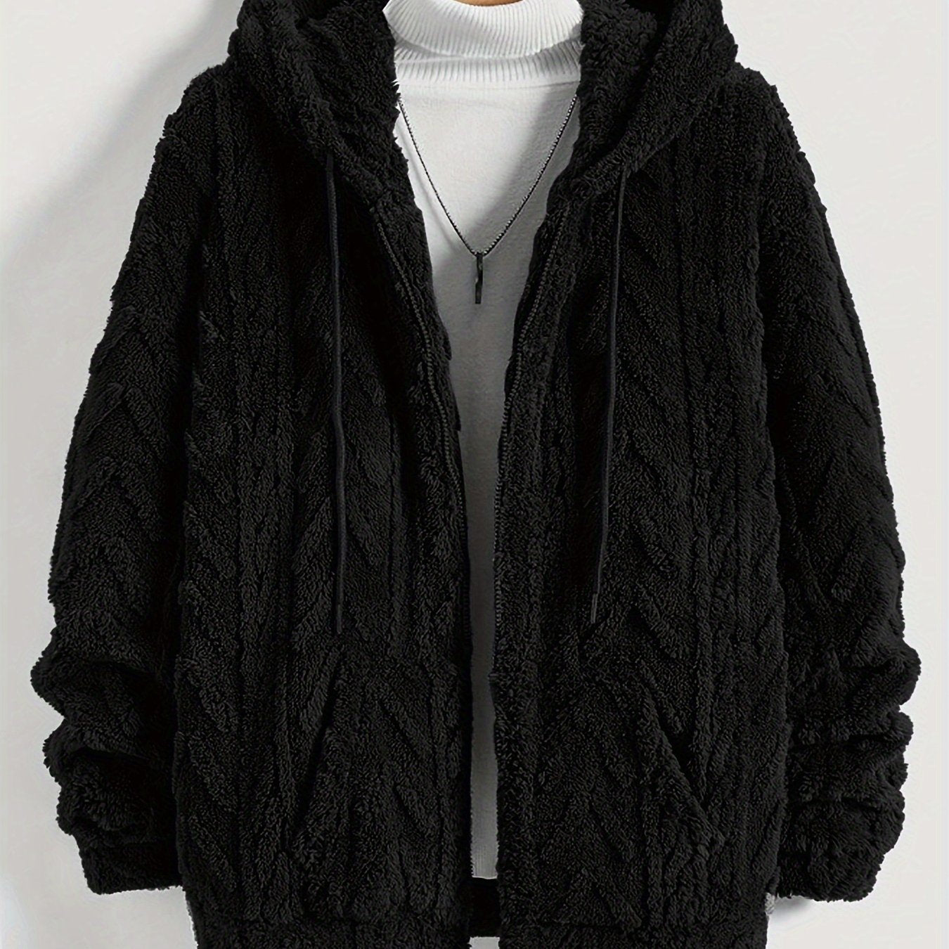 Erkaklar uchun bir rangli kapüşonli flis jaket, uzun qo'lqonlar bilan tortma fermuar, kuz va qish uchun iliq va zamonaviy kardigan, mukammal sovg'a.