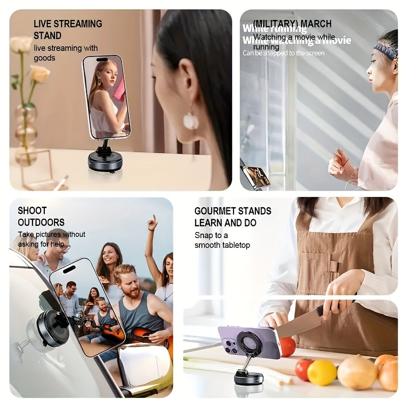 Universal Magnetic Phone Holder 360° Rotating Foldable ABS Black for Car Shower Gym
