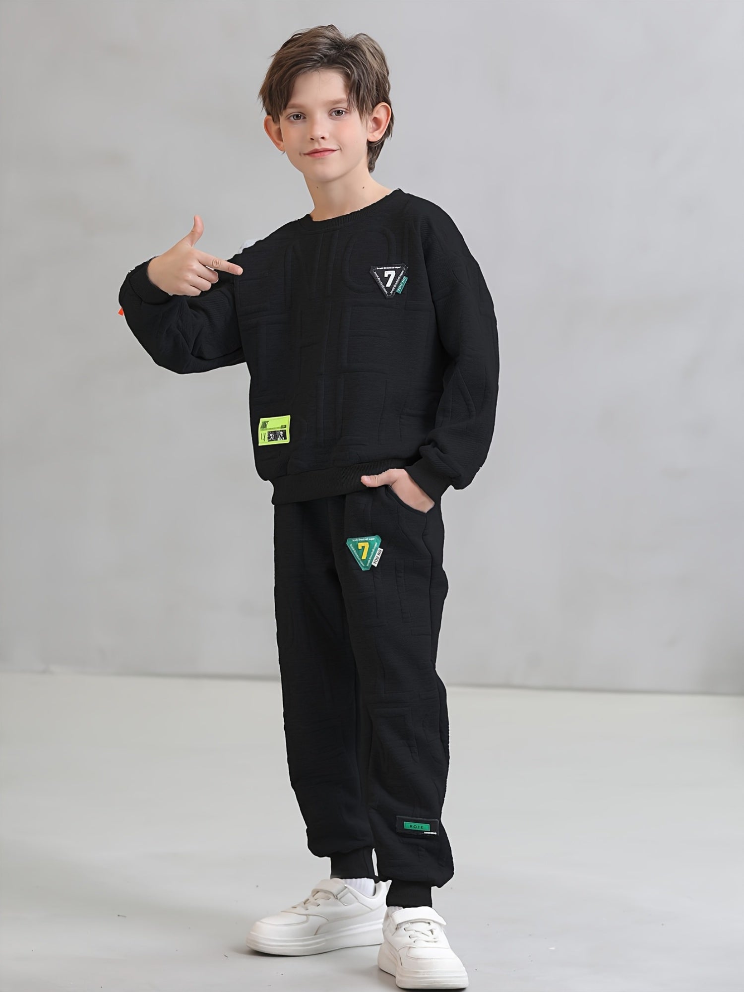 Boys' 2-Piece Viscose Knit Sweatshirt and Pants Set with Alphabet Pattern for Kids Under 12