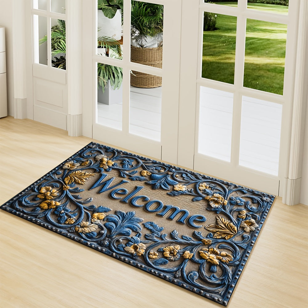 Modern Abstract Line Welcome Doormat Non-Slip Indoor Outdoor Polyester Rug