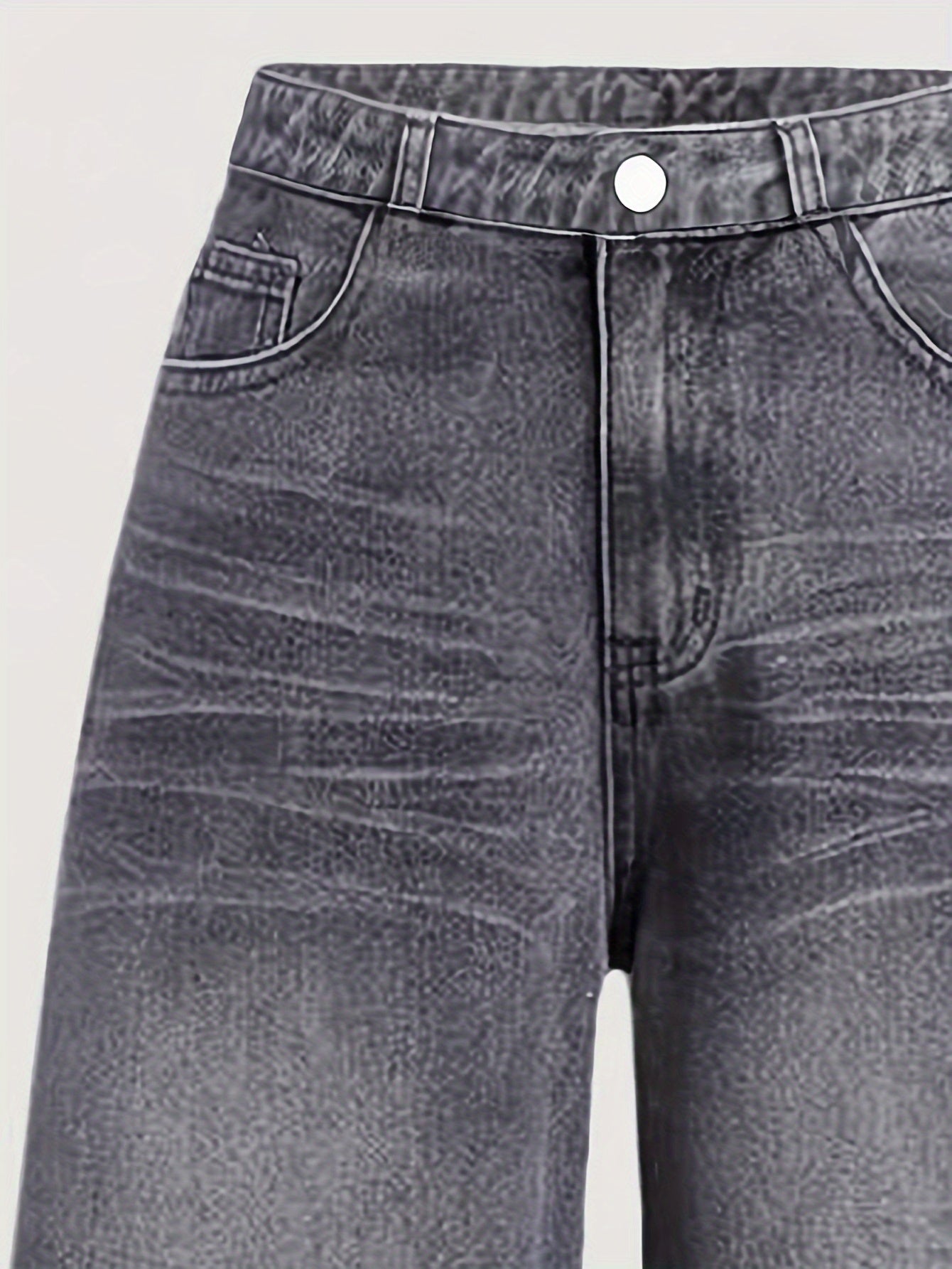 Teen Girls Grey Wide Leg Denim Pants with Elastic Waist for Casual and School