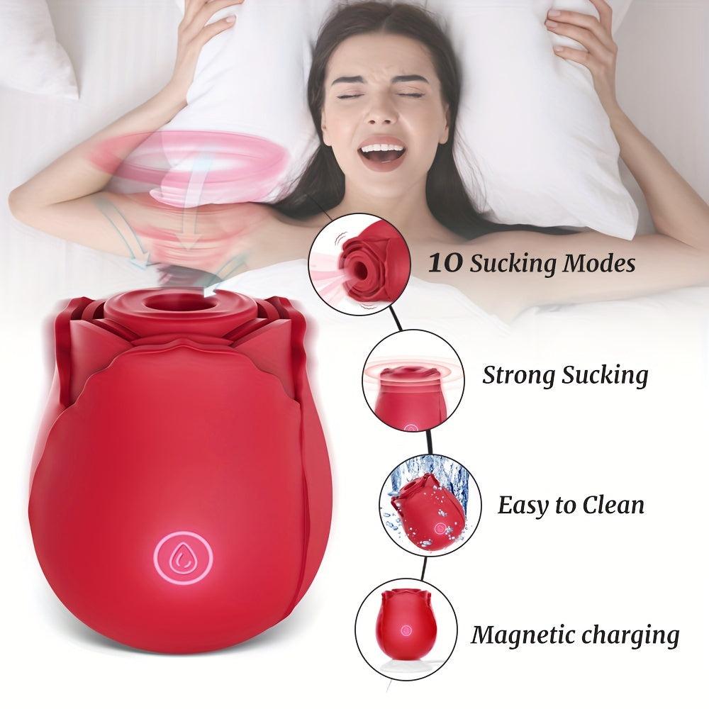 Women Rose Vibrator Clitoral Nipple Sucking G Spot 10 Modes Sex Toy