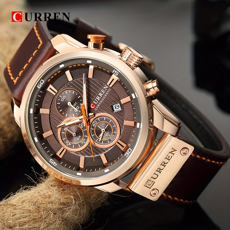 Men's Sports Smartwatch with Durable PU Leather Strap and Automatic Date Display