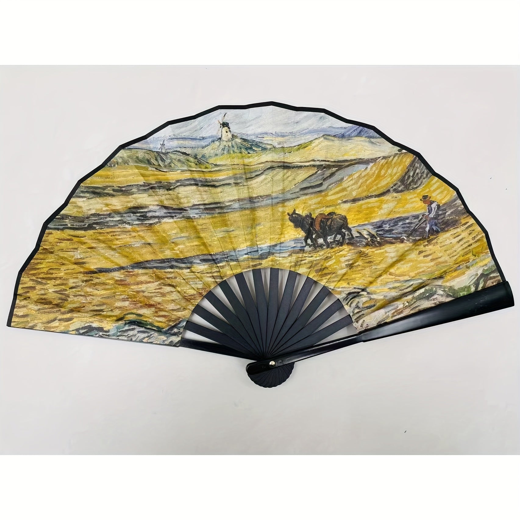 "Zarif Landshaft Printi bilan Qo'l Ventilyatori, Raqqoslik Ko'rsatmalari va Cheongsam Kiymak Uchun Mukammal, Yuqori Sifatli Bosma va Egiluvchan Dizayn"