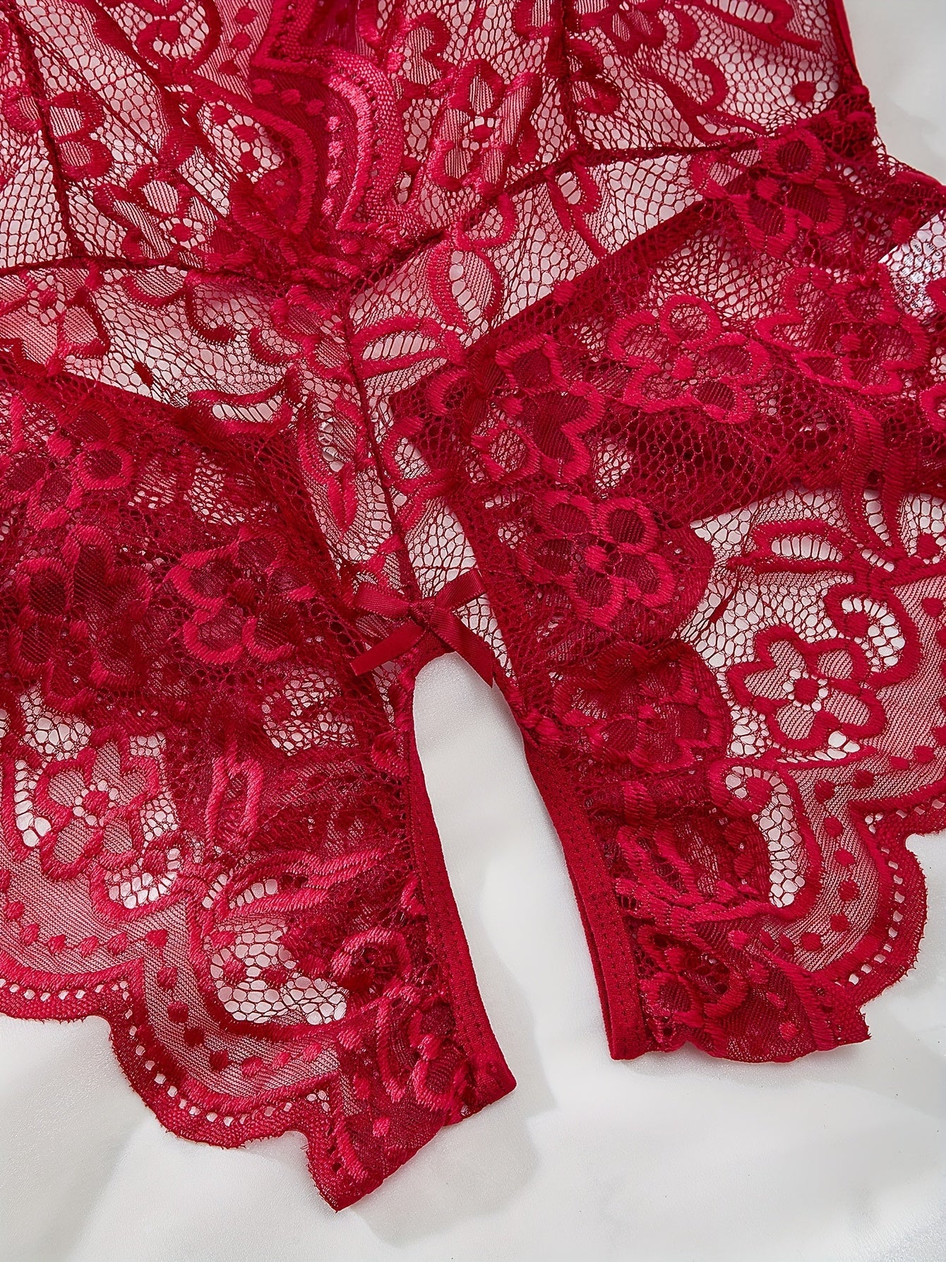 Lingerie Lace Bodysuit with Crotch Opening and Sparkling Buckle