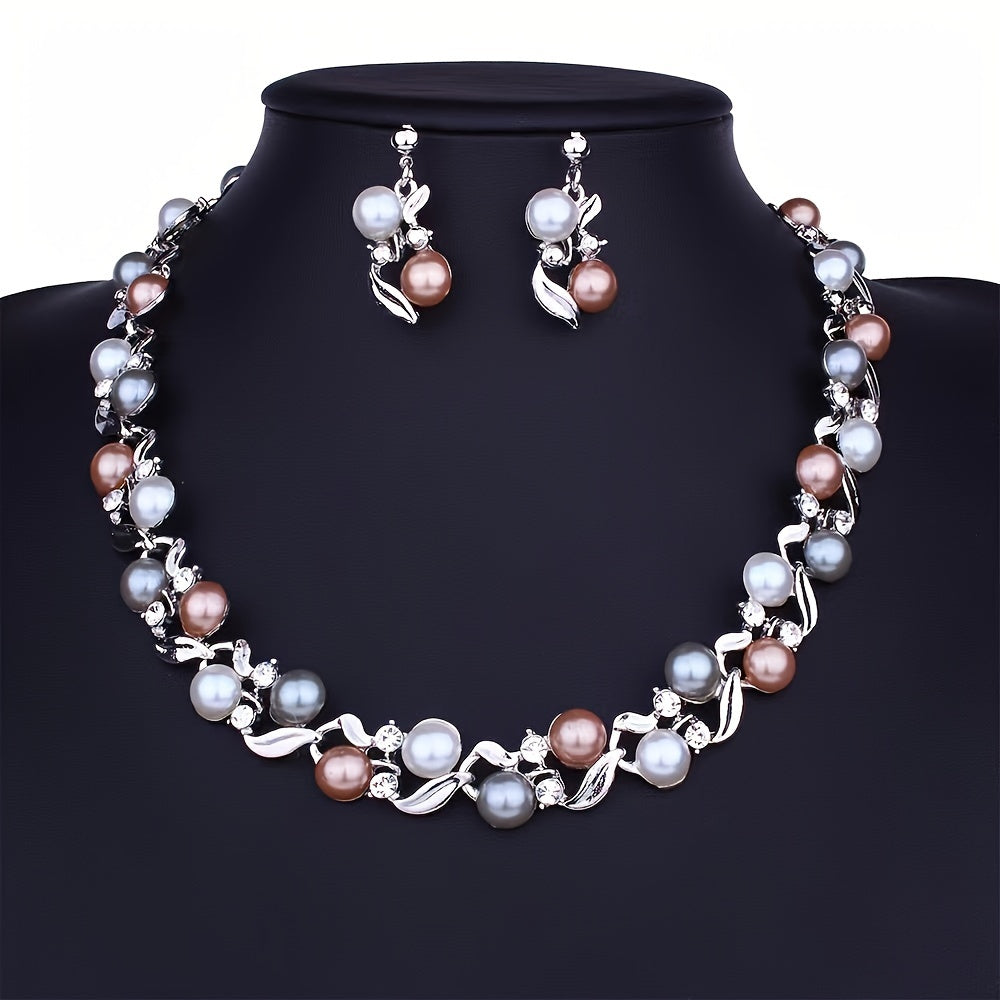 Set of 3 Colorful Pearl Necklace and Earring Jewelry for Bridal and Special Occasions