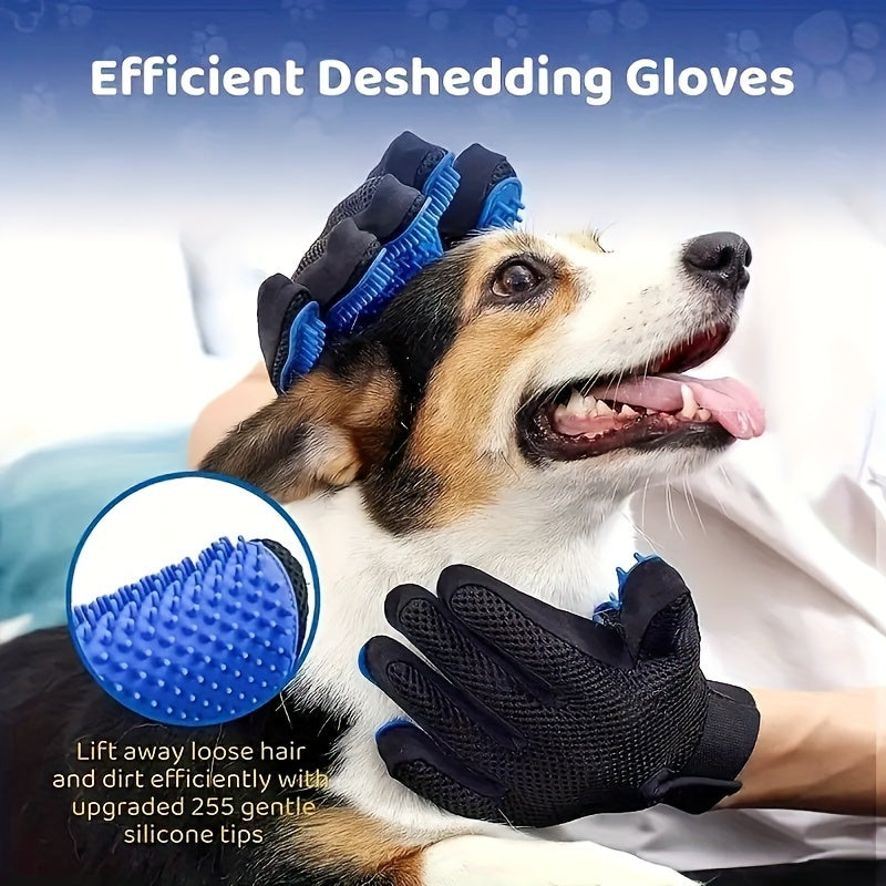 Pet Grooming Gloves for Dogs and Cats Silicone Deshedding Brush Five Finger Blue