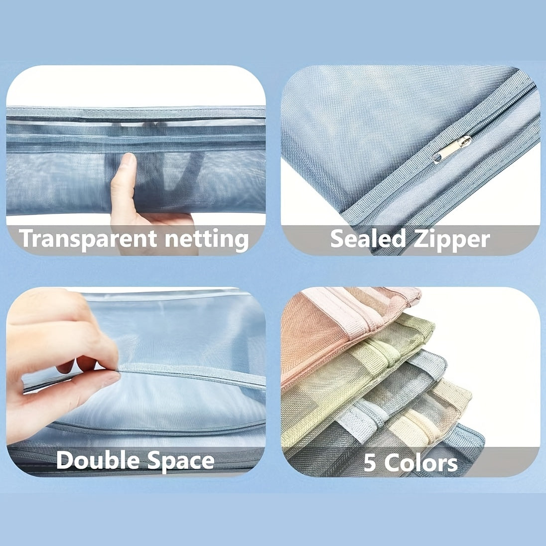 10-Pack Mesh Zipper Pouches for Books and Storage Breathable Nylon See-Through Multi-Color