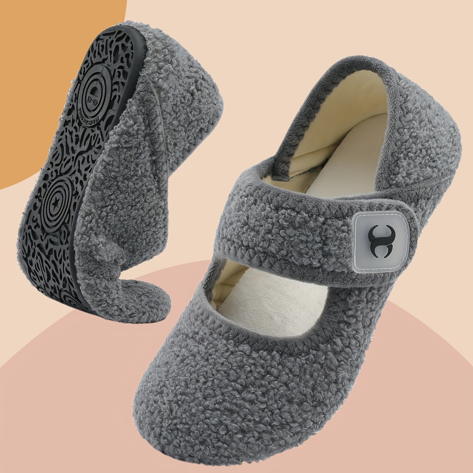 Women's Faux Fur Mary Jane Flats Soft Fabric Lining Non-Slip Sole Indoor Shoes