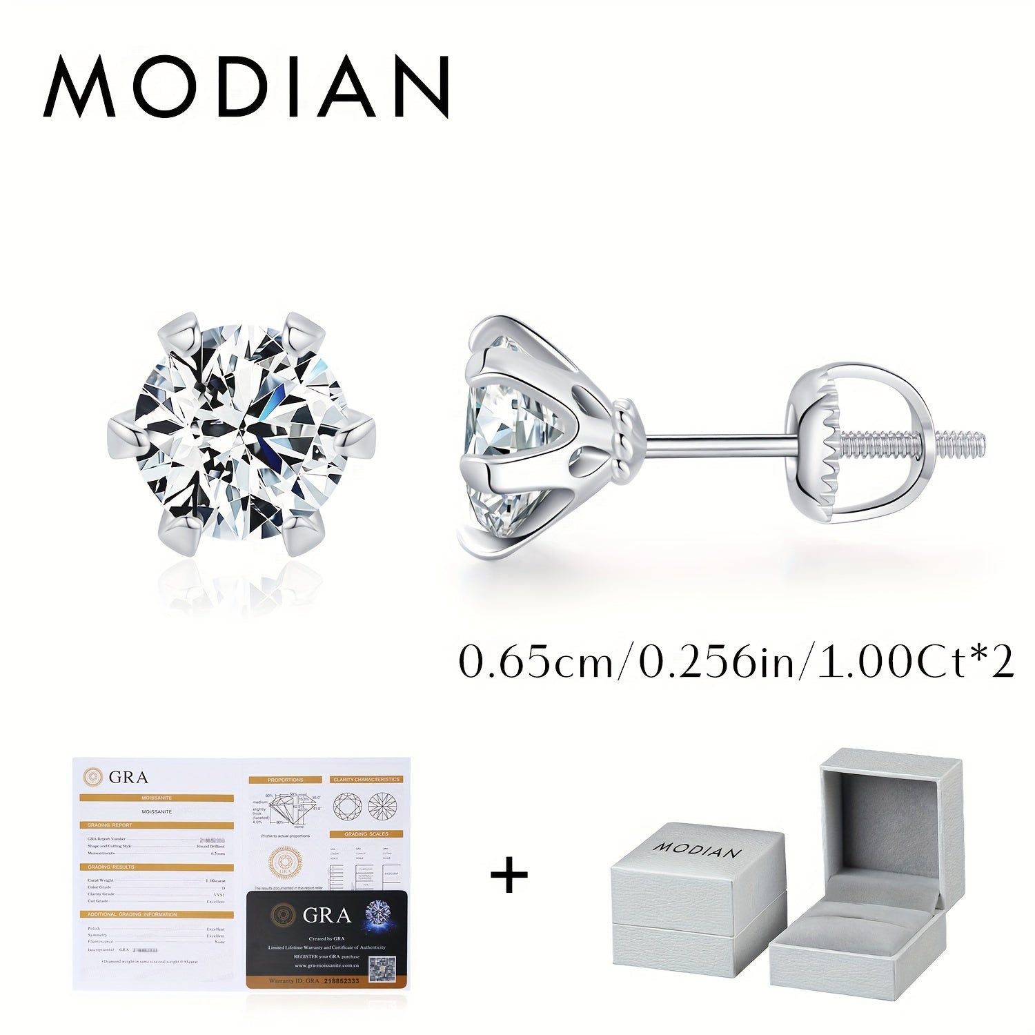 Sterling Silver 1 Carat D Color Moissanite Stud Earrings for Women Wedding Jewelry