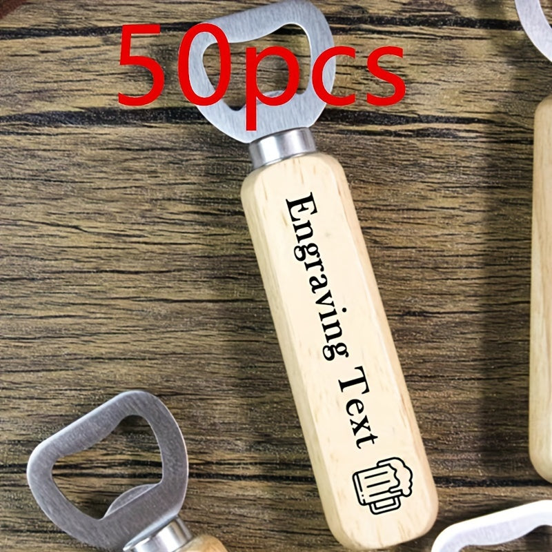 Pack of 50 Custom Engraved Wood Handle Bottle Openers Stainless Steel Beer Soda Opener