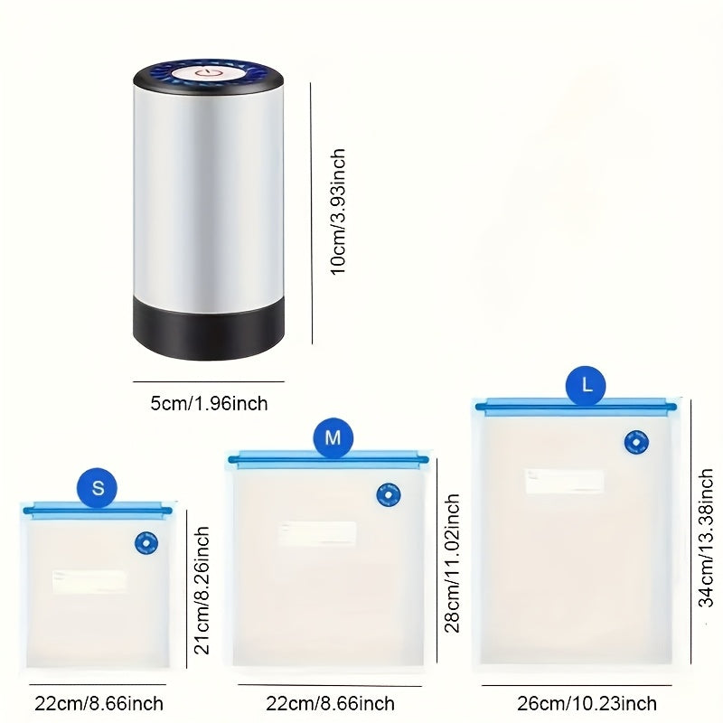 Portable USB Rechargeable Vacuum Sealer with 600mAh Battery and 3 Sizes of Vacuum Bags for Food Preservation and Storage