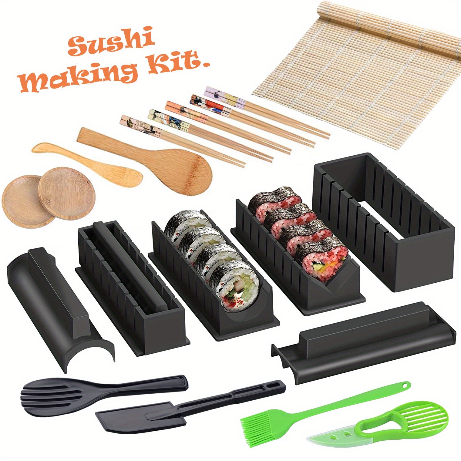 Sushi Making Kit for Beginners 22 Pieces with Rice Roller Mold and Kitchen Tools