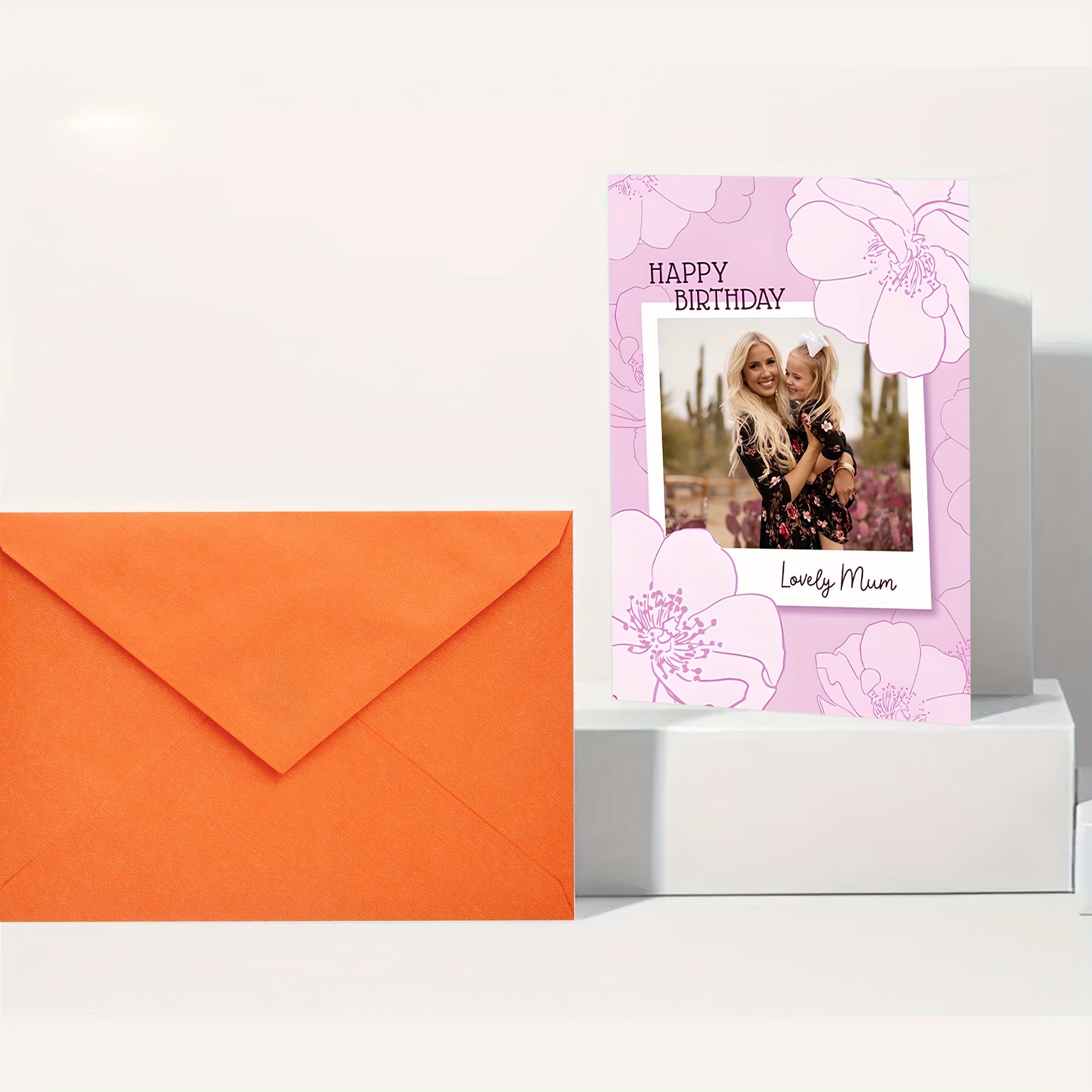 Personalized Happy Birthday Mum Thank You Card with Photo Flower Pattern