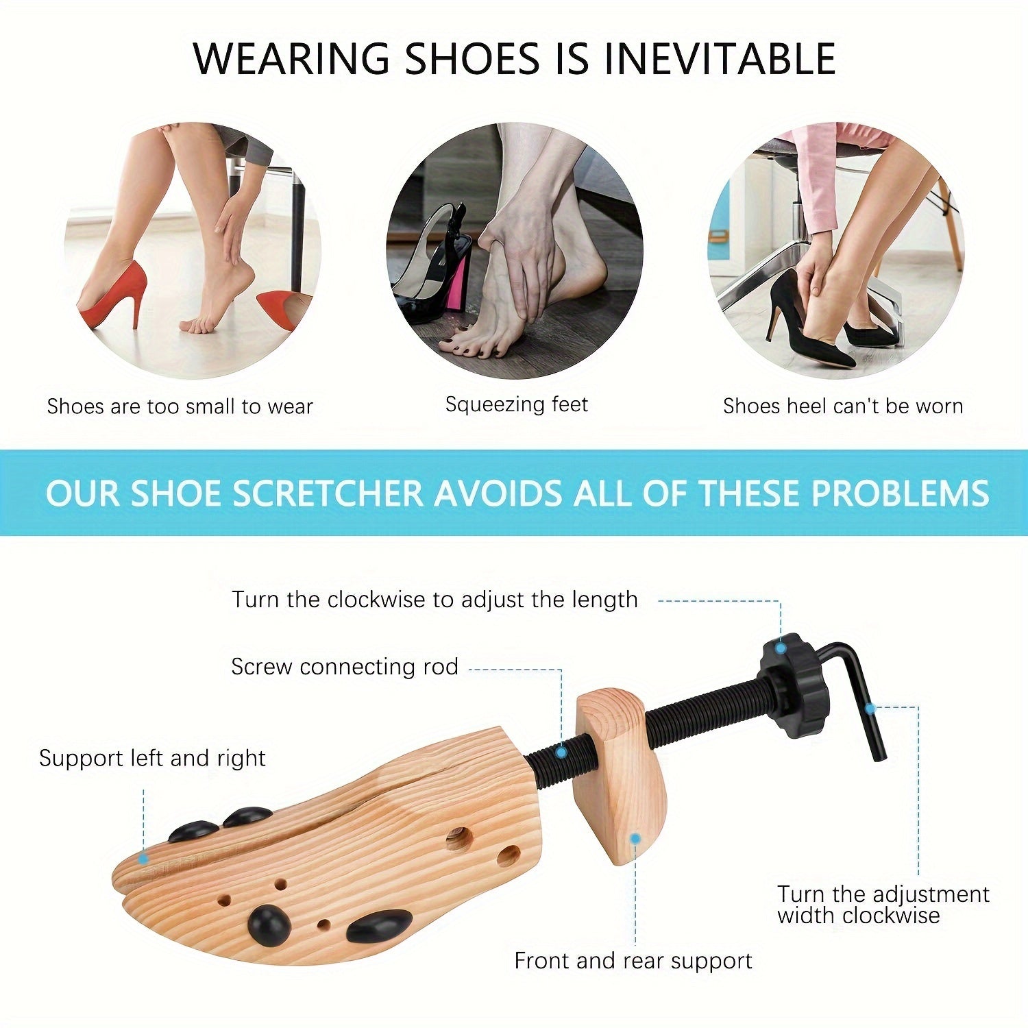 Men Women Wooden Shoe Stretchers 2-Way Width Length Shoe Maintainers
