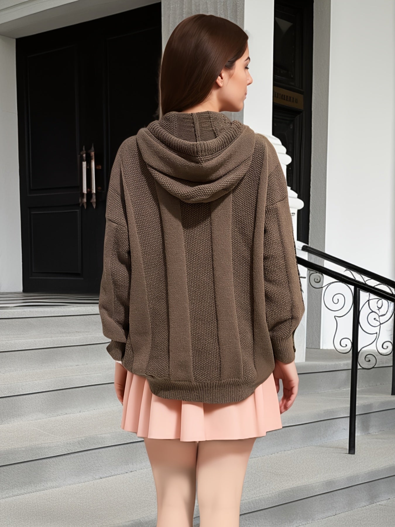 Women's Oversized Hooded Sweater with Drawstring Long Sleeve Knit Polyester Fall Winter