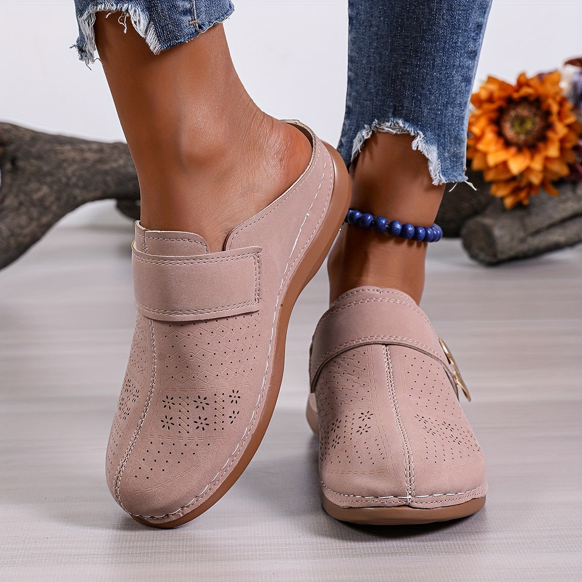 Women's Summer Casual Breathable Canvas Shoes with Floral Design and Metallic Buckle