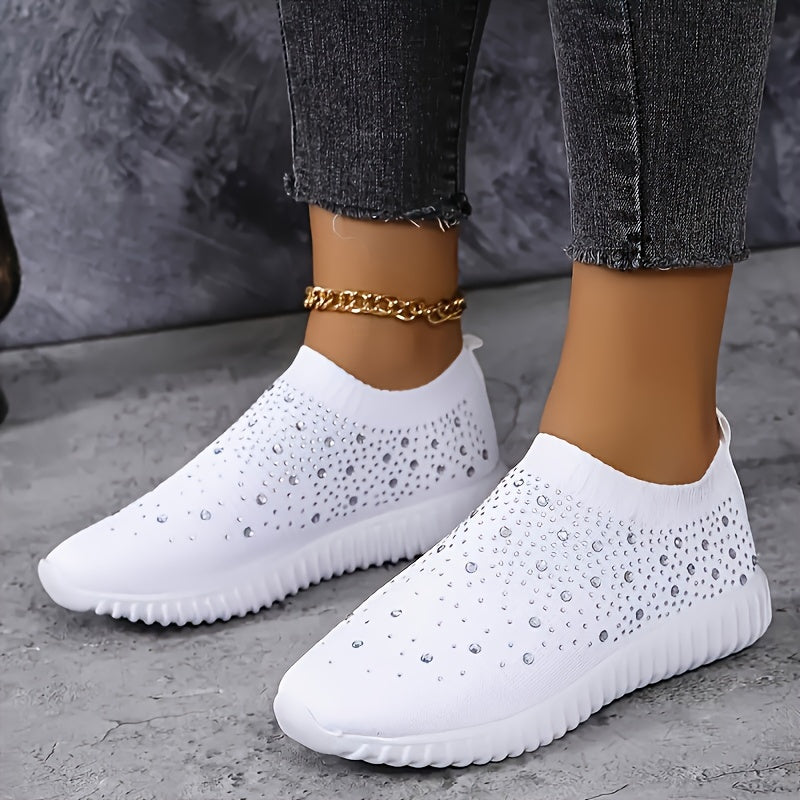 Women's Rhinestone Decor Platform Sneakers Casual Slip-On Outdoor Shoes