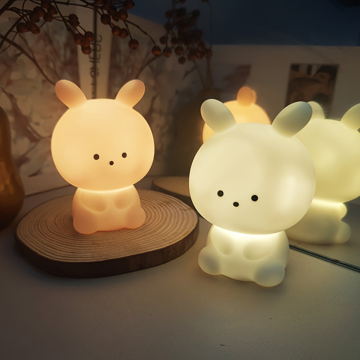 Luz nocturna de conejito de Halloween estilo asiático con control de encendido/apagado para dormitorios, fiestas y regalos