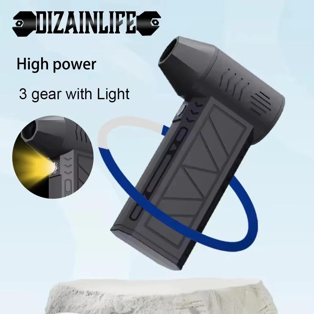 Handheld Fan with LED Light USB Rechargeable for Outdoor Use Dusting Snow Blowing Hair Drying Inflating Mattresses