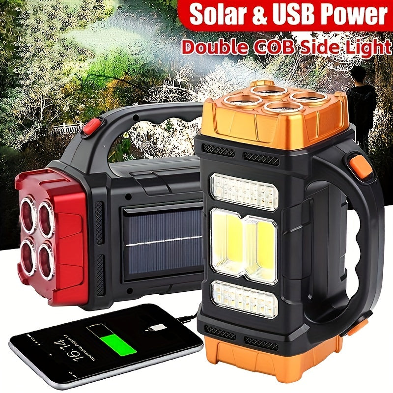 Solar Rechargeable Flashlight Lantern with 1500mAh Battery USB Charging Emergency Light for Camping and Fishing