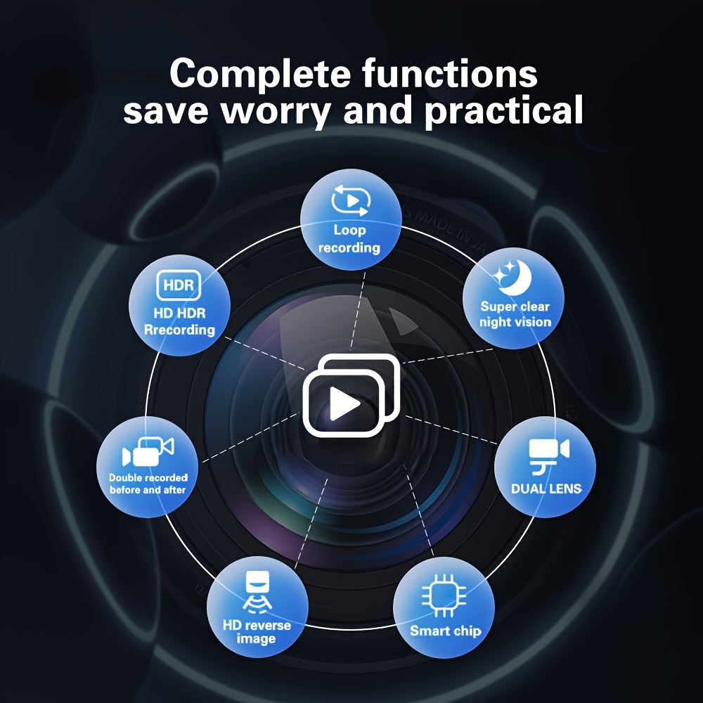 Dual-Lens HD Car Dash Cam with Reverse Image and Loop Recording