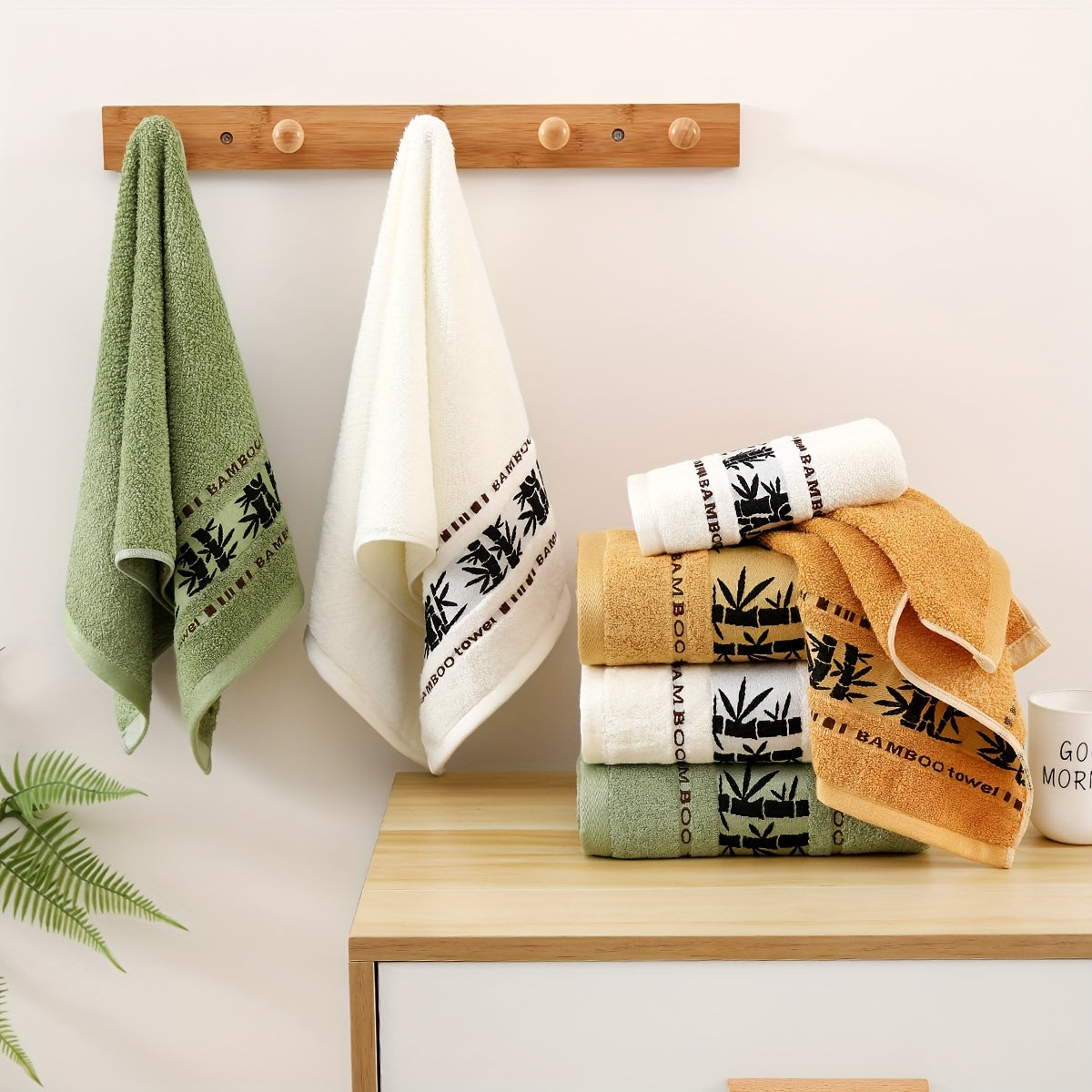 6-Piece Bamboo Fiber Towel Set Soft Quick-Dry Absorbent for Home Gym Bathroom