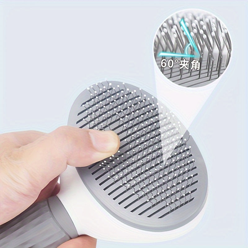 Pet Hair Removal Comb with One-Button Operation for Dogs and Cats Grooming and Massaging
