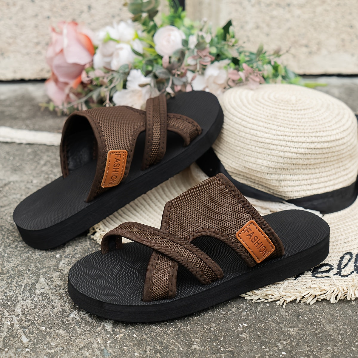Women's Plus Size Summer Flat Sandals Open Toe Slip-On Beach Shoes