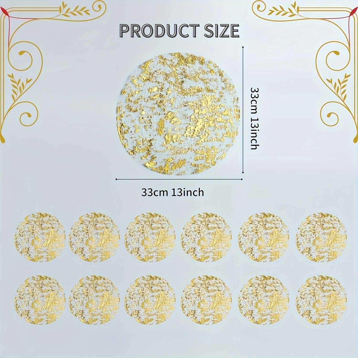 Set of 12 Gold Foil Placemats with Grid Pattern for Autumn Christmas Weddings and Events 33cm