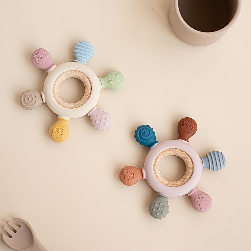 Baby Teether Ring BPA-Free Silicone Rudder Shape Teething Toy for Babies Boys Girls