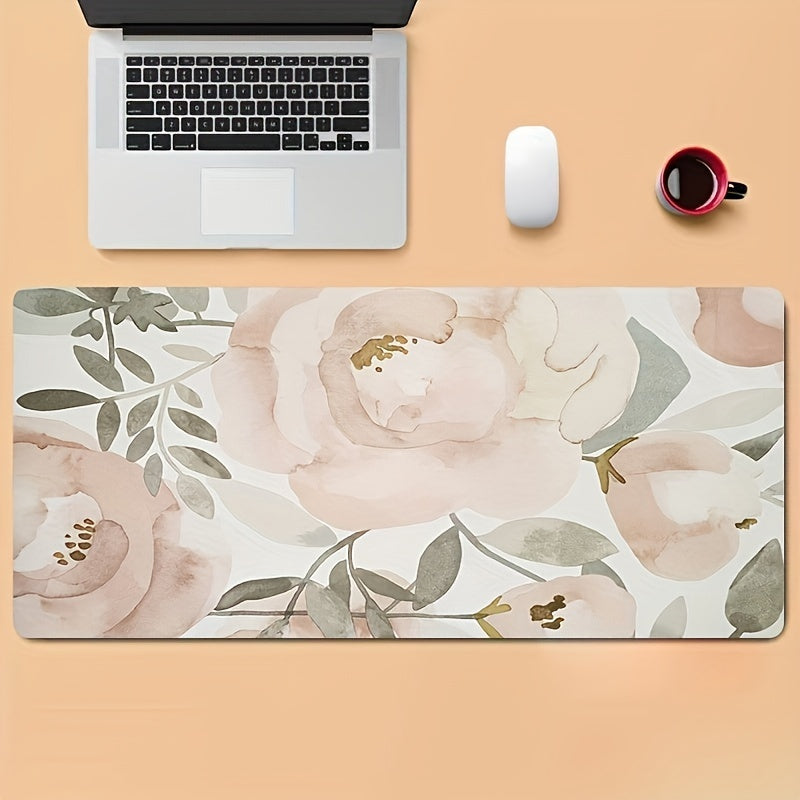 Large Floral Pattern Mouse Pad with Rubber Base Washable Non-Slip for Gaming and Office