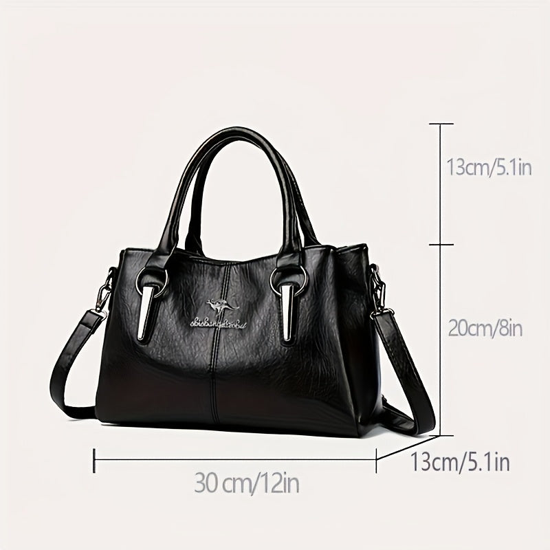 Black Tote Bag for Women with Detachable Strap and Starfish Embossed Design Large Capacity for Shopping and Daily Use