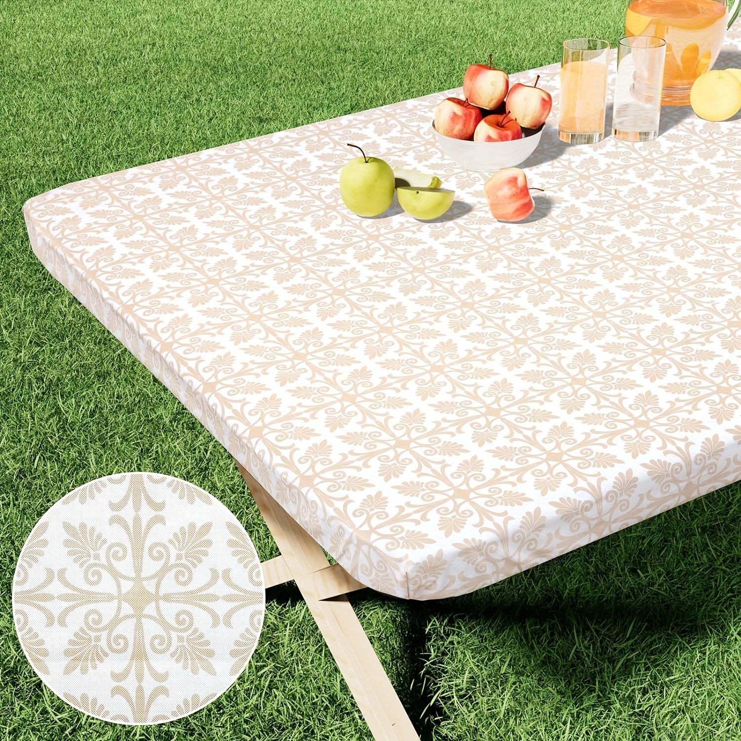 Rectangular Vinyl Table Cover for Indoor Outdoor Use Wipeable Black Baroque Pattern