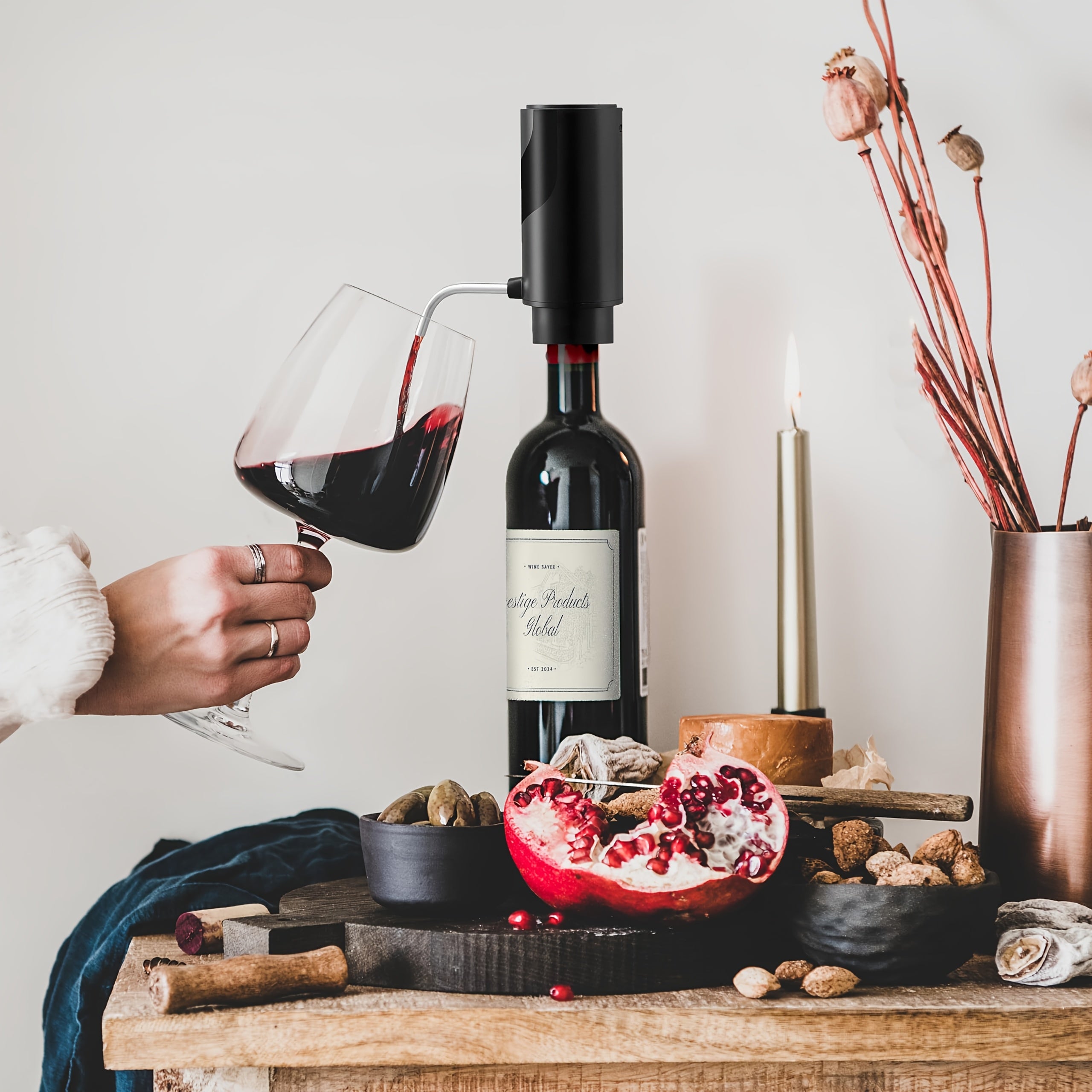 Electric Wine Aerator and Pourer Rechargeable with Quick Aeration and One-Touch Stop