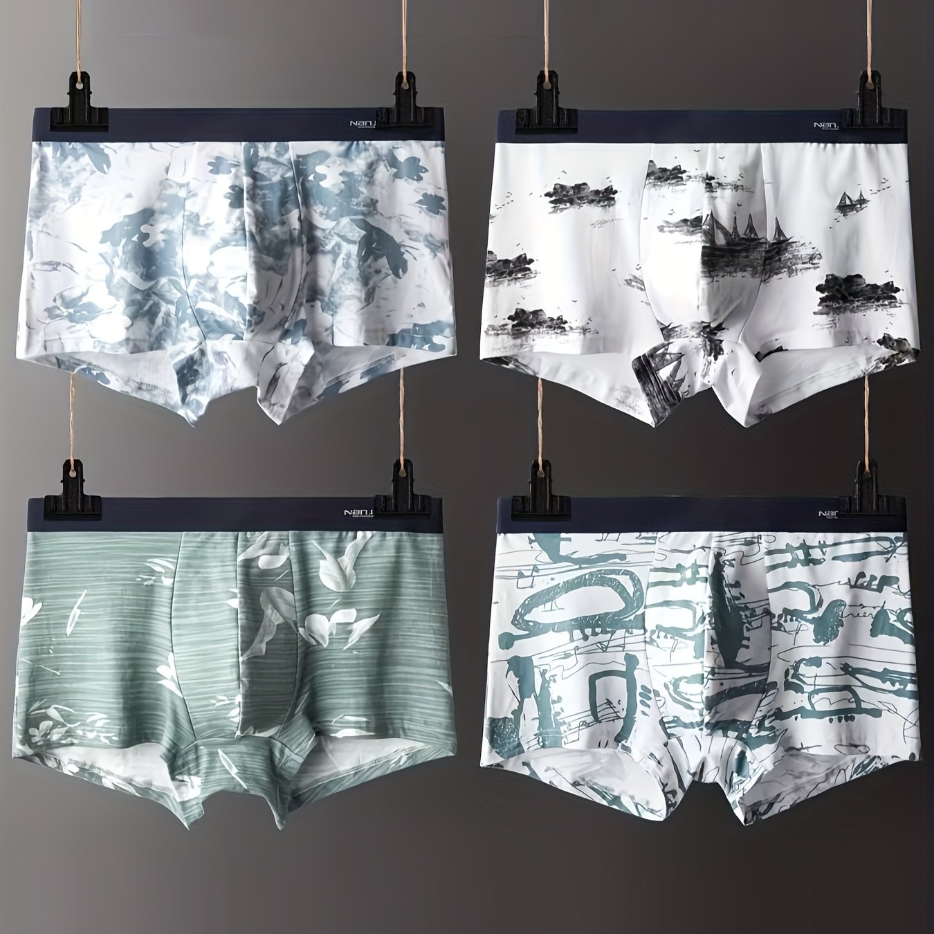 Men's Cotton Boxer Briefs 4 Pack High Stretch Random Print Comfortable Underwear