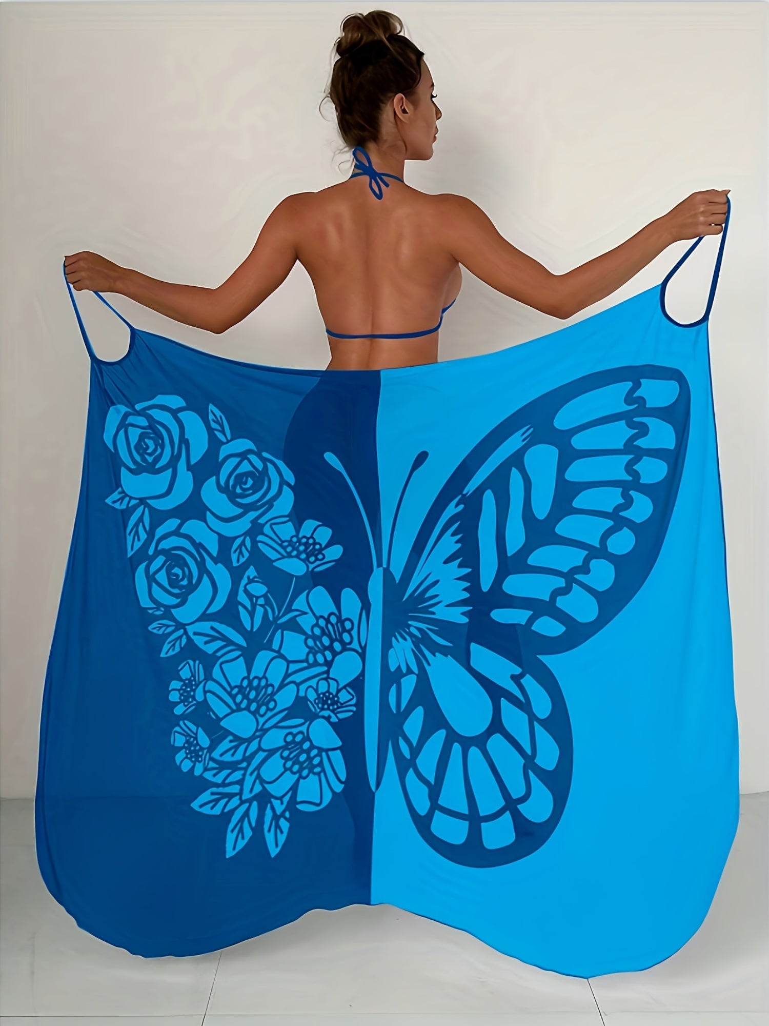 Butterfly Print Beach Cover-Up with High Stretch Mesh Fabric for Summer Poolside and Beachwear