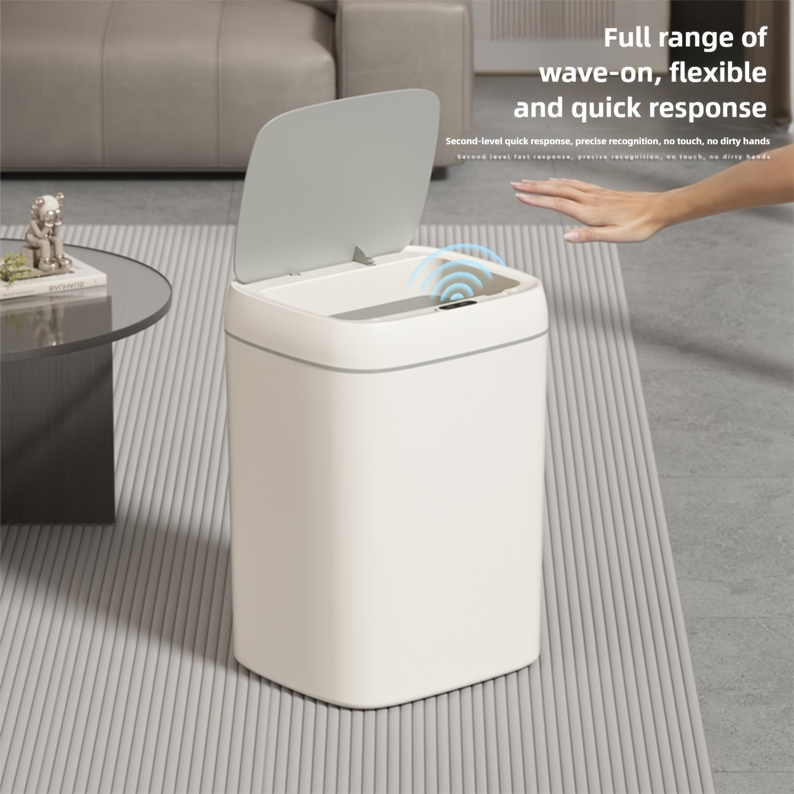 1 шт. Сенсорный умный мусорный бак с автоматической крышкой, работает на батарейках. Идеально подходит для кухни, ванной, спальни и офиса. Батарейки не входят в комплект.