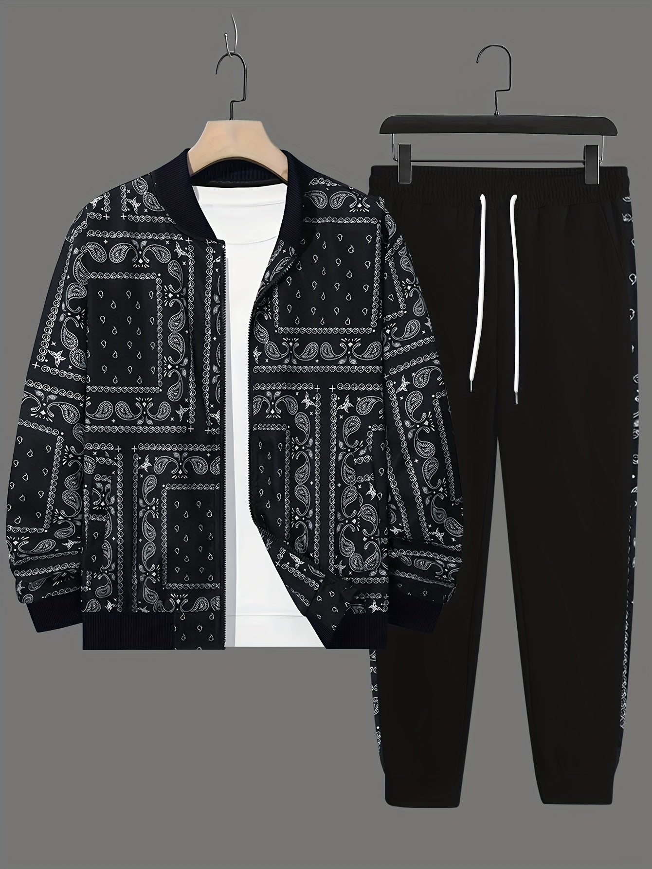 Plus Size Men's Paisley Print Casual Suit for Fall Winter Polyester Regular Fit