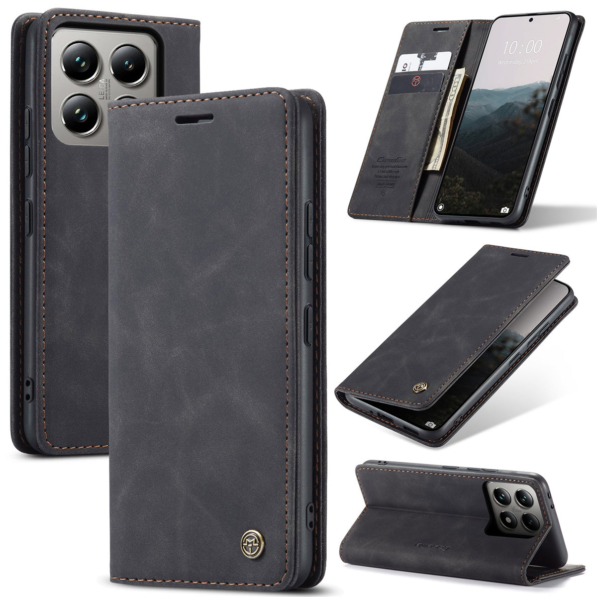 Faux Leather Flip Wallet Phone Case for Xiaomi 14T Pro and 14 with Card Holder and Kickstand