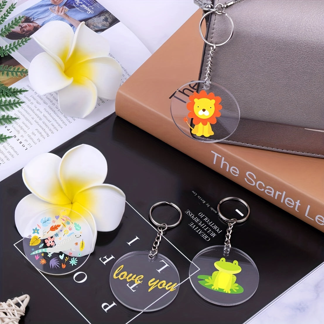 [Mijozlar sevimlisi] 108 ta minimalistik shaffof akril kalit zanjirlar to'plami, qoplamasdan tayyorlangan kumush kalit halqalari va shaxsiylashtirish uchun bo'sh vinil