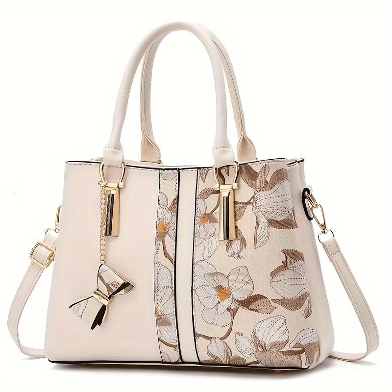 Floral Print PU Handbag with Spacious Crossbody and Zipper Closure