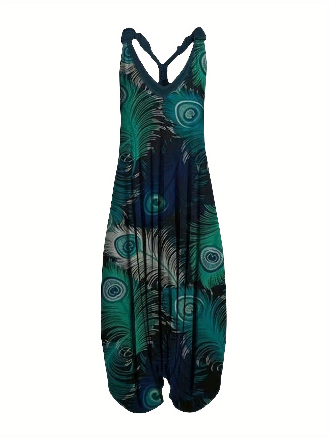 Women's Plus-Size Printed Jumpsuit Casual Sleeveless Wide-Leg