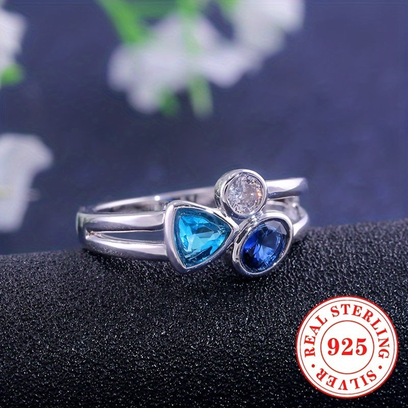 Sterling Silver Vintage Style Synthetic Sapphire Ring September Birthstone Women's Fashion Jewelry